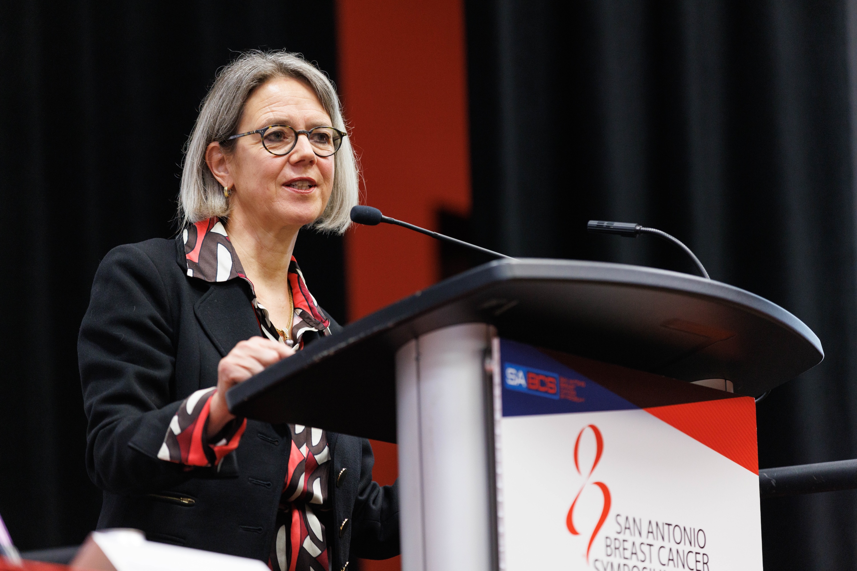 Dr. Sibylle Loibl discusses her work in a press conference at SABCS 2023.